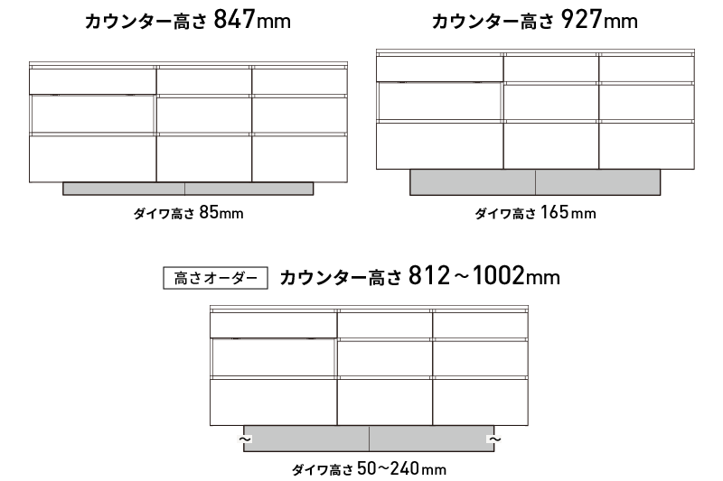 MARGIN CABINET KITCHEN キッチンカウンターはダイワで高さ調整が可能