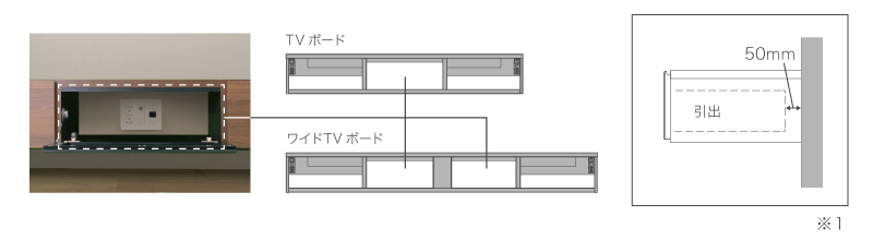 MARGINのテレビボードの中央スペース背面はオープンになっています