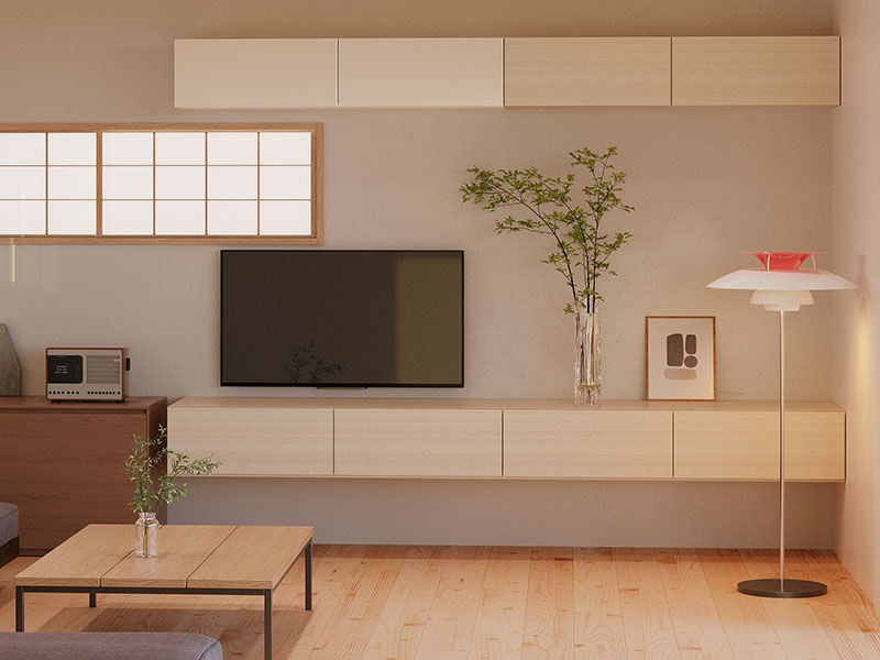 フロートテレビボード（シルキーナット）のコーディネート