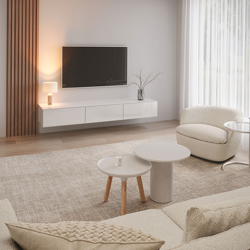 お部屋の印象を軽やかにしてくれる白いテレビボード