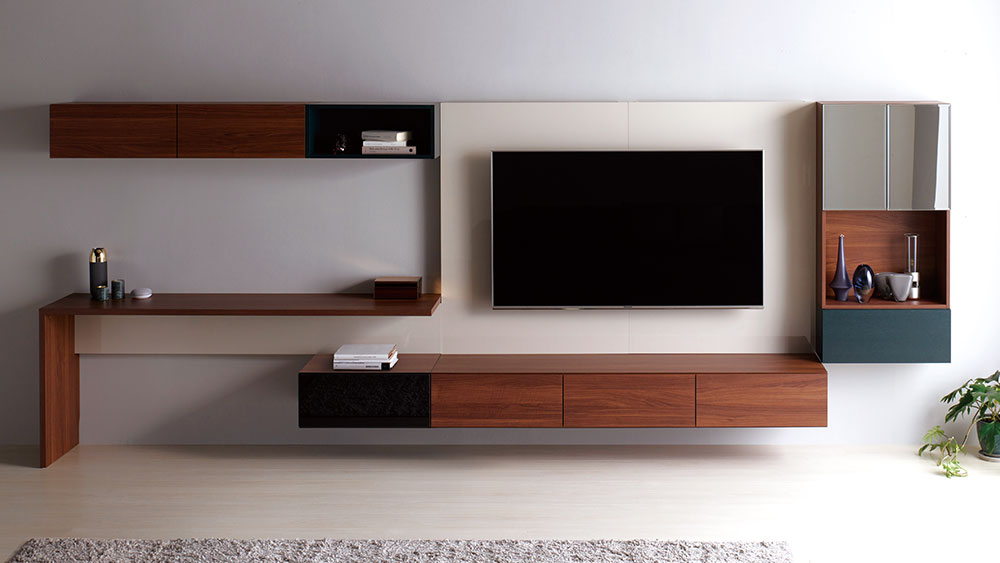 MARGINのフロートテレビボード、キャビネット、デスクのコーディネート例