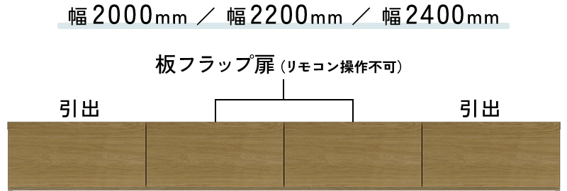 真ん中:板フラップ扉のテレビボード(幅2000mm/幅2200mm/幅2400mm)