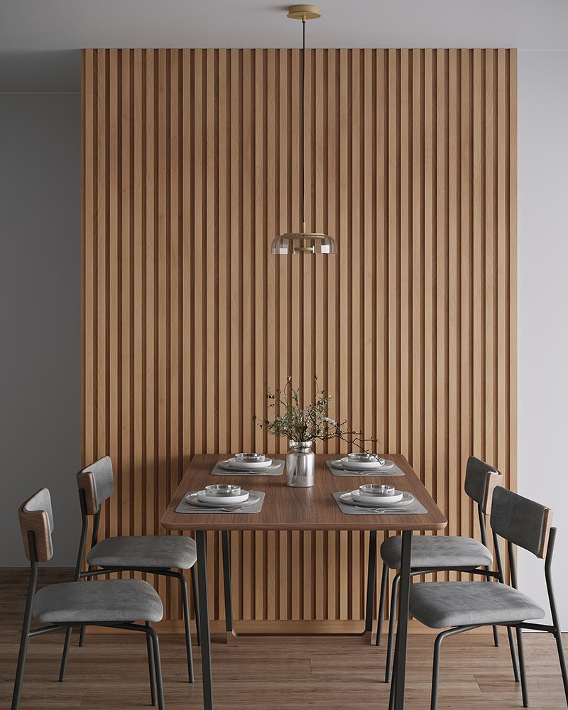 ダイニングにリブパネルを設置